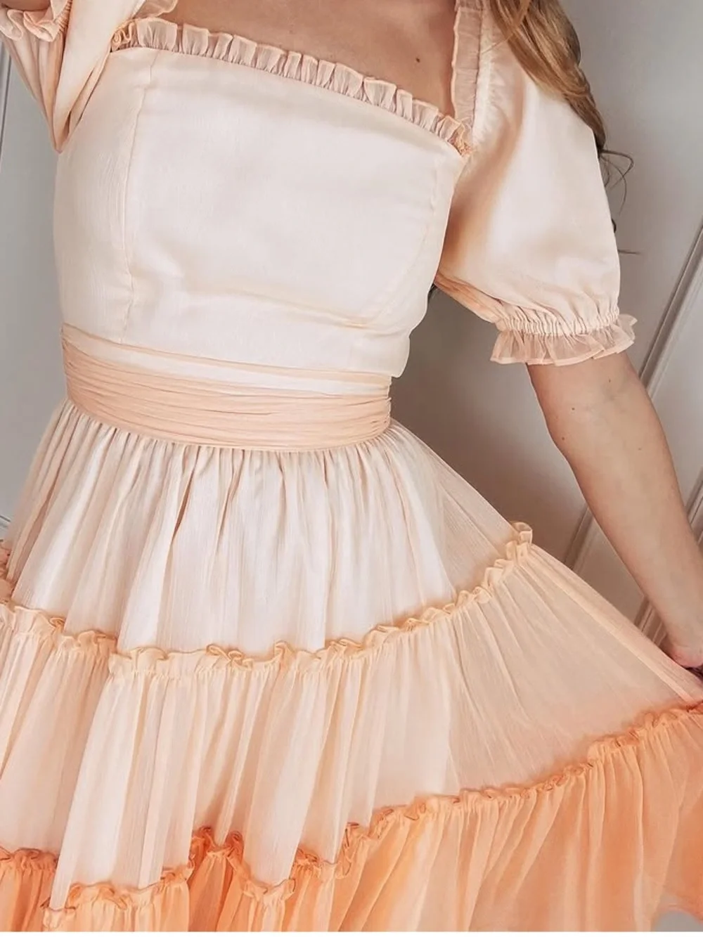 JessAkae Apricot Sorbet Ruffle Dress S - Picture 7 of 14